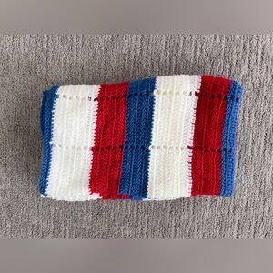 Hand Knit Red, White, and Blue Crochet Blanket